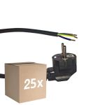 Flerpack 25x Noxion Power Strömkabel Svart - Schuko Europlug + Öppna ändar - 5m - 3 pole 0,75mm2