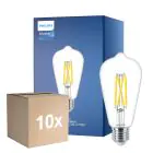 Flerpack 10x Philips MASTER Value LED Lampa E27 Edison Filament Klar 5.9W 806lm - 922-927 Dim to Warm | Bästa Färgåtergivning - Ersättare 60W