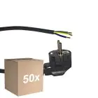 Flerpack 50x Noxion Power Strömkabel Svart - Schuko Europlug + Öppna ändar - 5m - 3 pole 0,75mm2