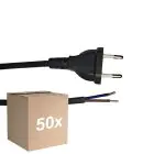 Flerpack 50x Noxion Euro Strömkabel Svart - C7 Europlug + Öppna ändar - 2m - 2 pole 0,75mm2
